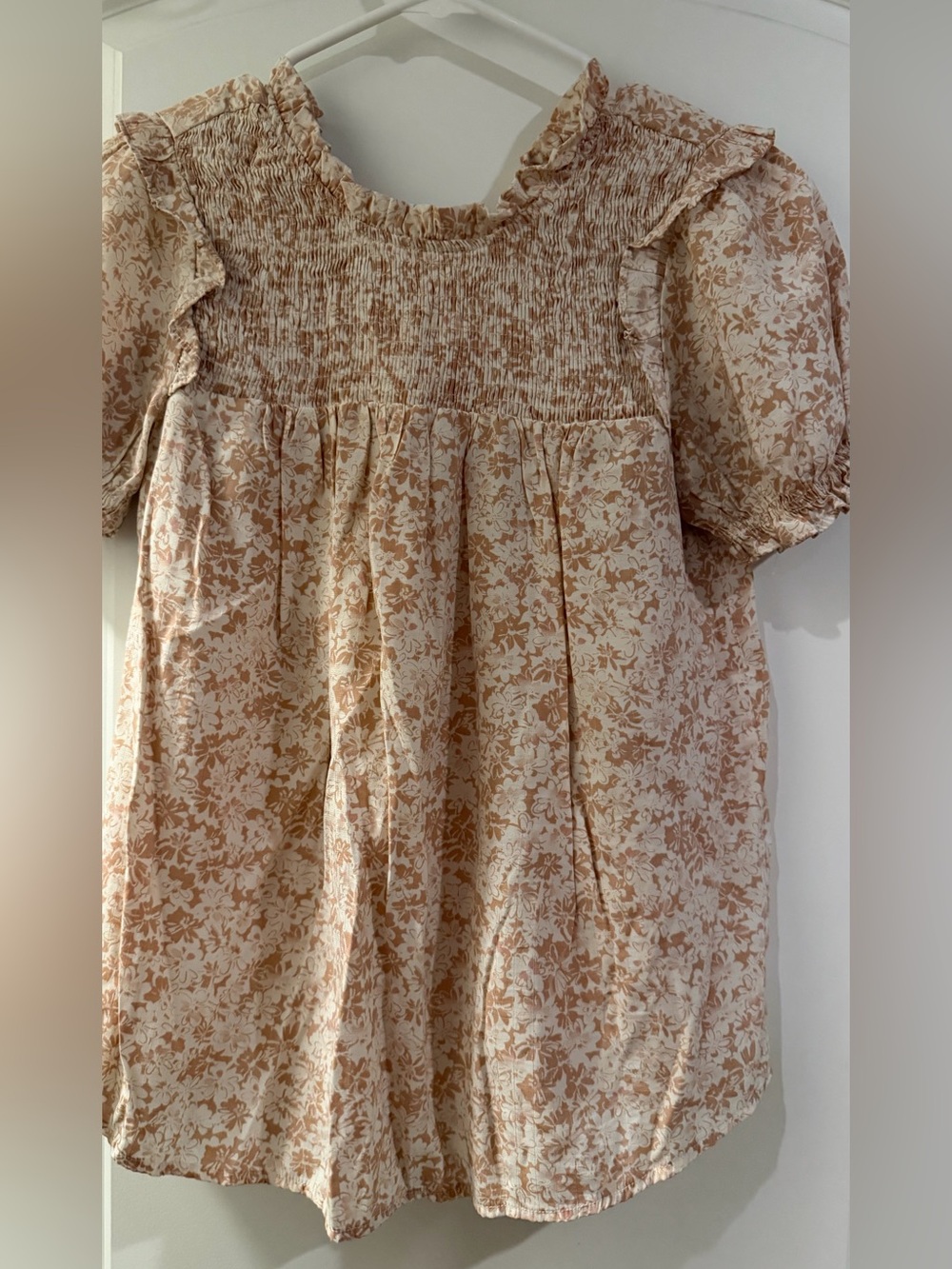 Blu Pepper Beige Floral Smocked Kids Dress